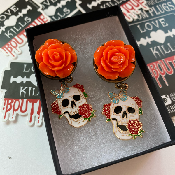 Butterfly Skull Roses Dangle Plug