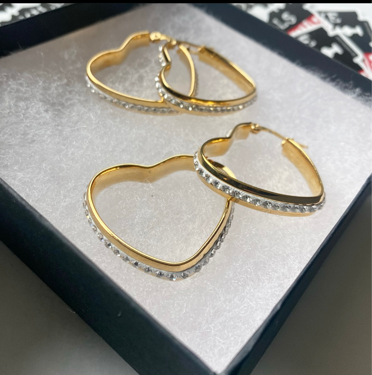 Rhinestone Heart Hoops