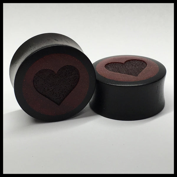 Ebony Bloodwood Heart Round Plugs