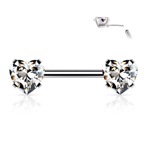 Nipple Barbell with Prong Set Heart CZ Ends – Esoteric Organics