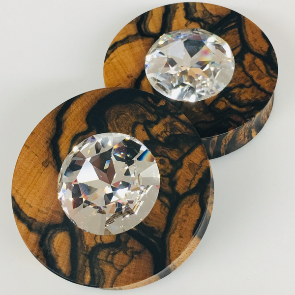 Black & White Ebony Large Swarovski Crystal Round Plugs