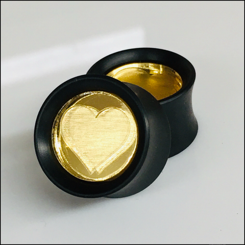 Ebony Gold Mirror Heart Round Plugs