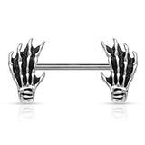 Skull Hand Ends 316L Surgical Steel Barbell Nipple Rings