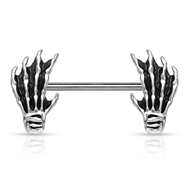 Skull Hand Ends 316L Surgical Steel Barbell Nipple Rings