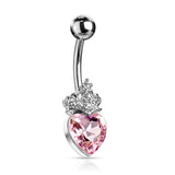 Pink  Heart Tiara 316L Surgical Steel Belly Button Navel Rings