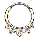 Five Paved Gold White Gem Round Septum Clicker