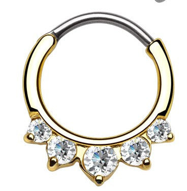 Five Paved Gold White Gem Round Septum Clicker