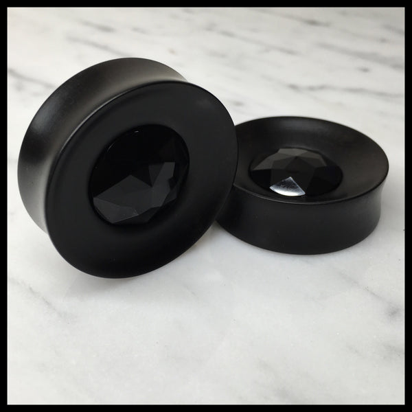Ebony Black Gem Medium Round Plugs