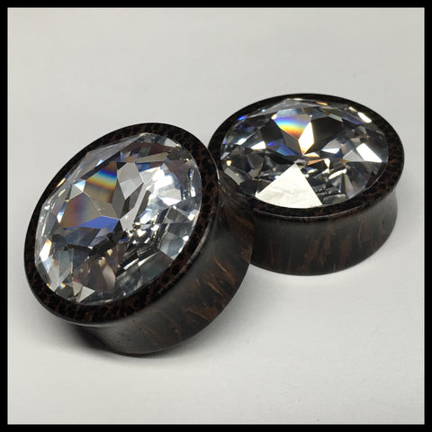 Black Palm Large Swarovski Crystal Round Plugs